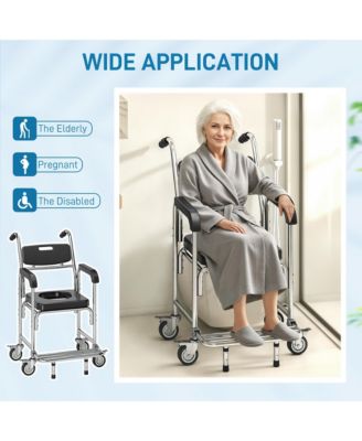 Shower Commode Wheelchair, Padded Seat, 330 lbs.,