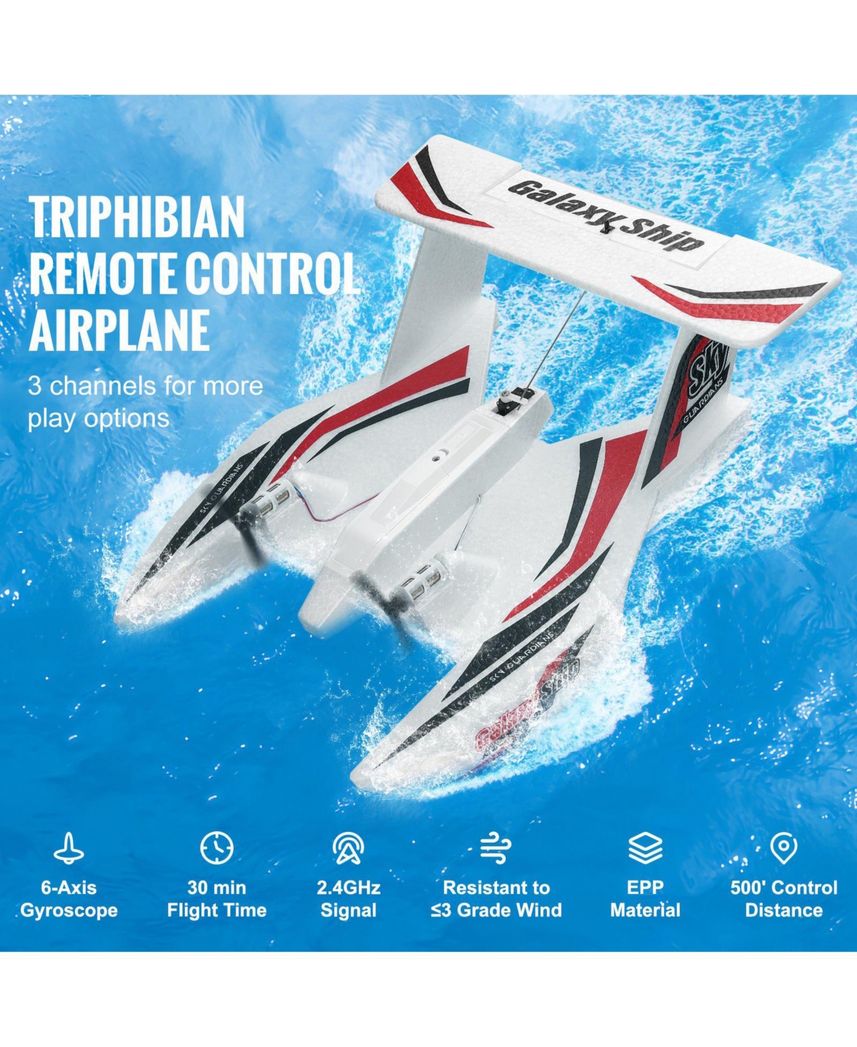 Mecale Rc Plane, 2.4GHz 3-Channel Amphibious Airplane with 6-Axis Gyro, 2 Batteries, Ready-to-Fly Glider for Adults & Kids Beginners