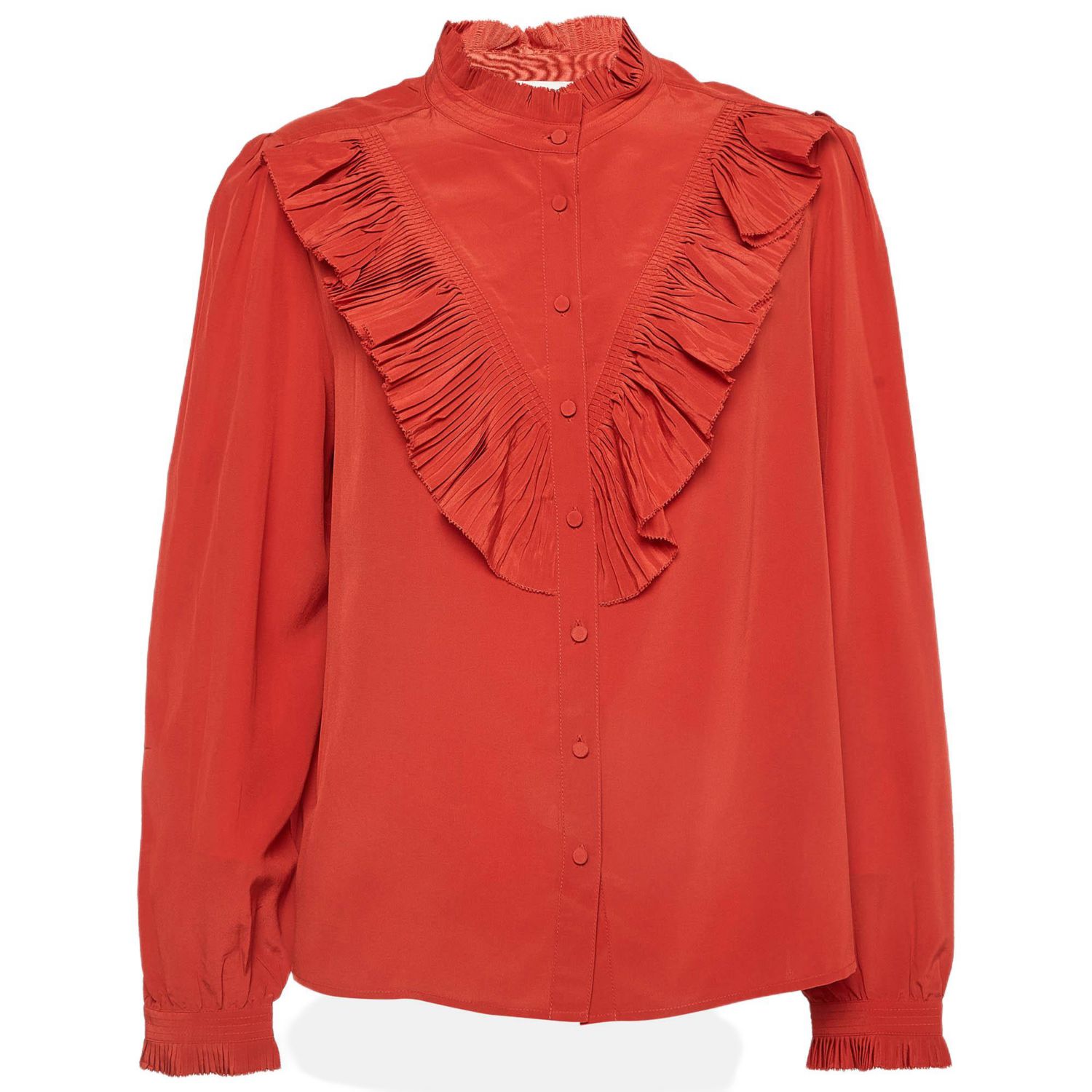 Women's Red Silk Ruffled Taccora Blouse