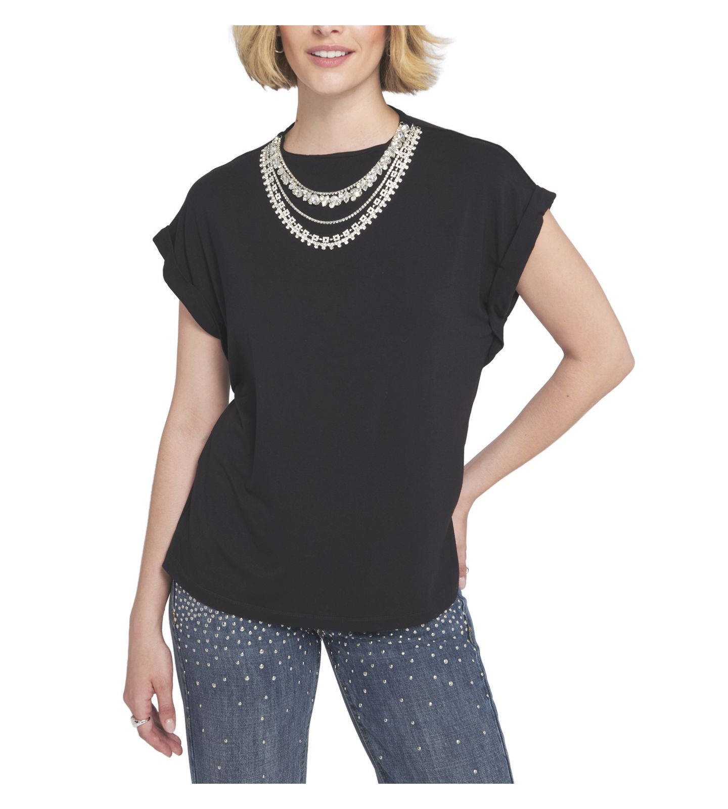 Женский топ ELLE Collection Necklace Embellished, цвет: Чёрный — фото 1
