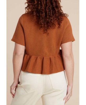 Women's Short Sleeve Cardigan With Peplum