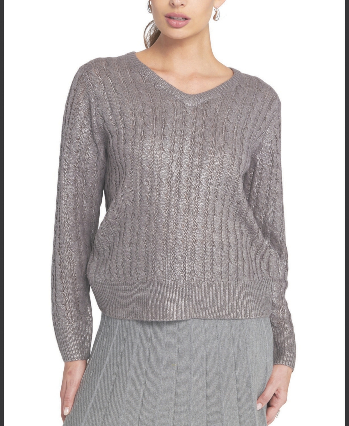 Elle Collection Women's Metallic Cable Knit Embellished Sweater