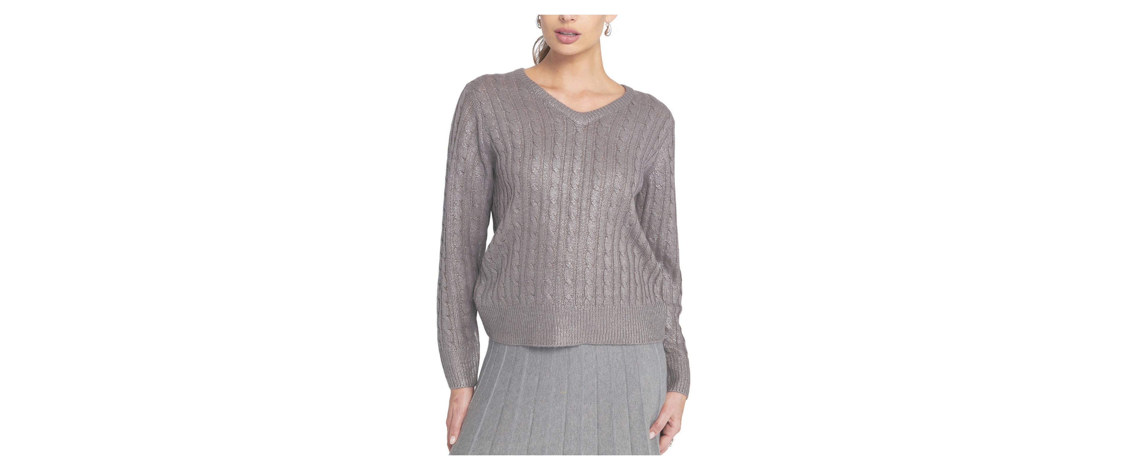 Elle Collection Women's Metallic Cable Knit Embellished Sweater