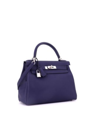 Kelly 28 Handbag Blue Togo with Palladium Hardware