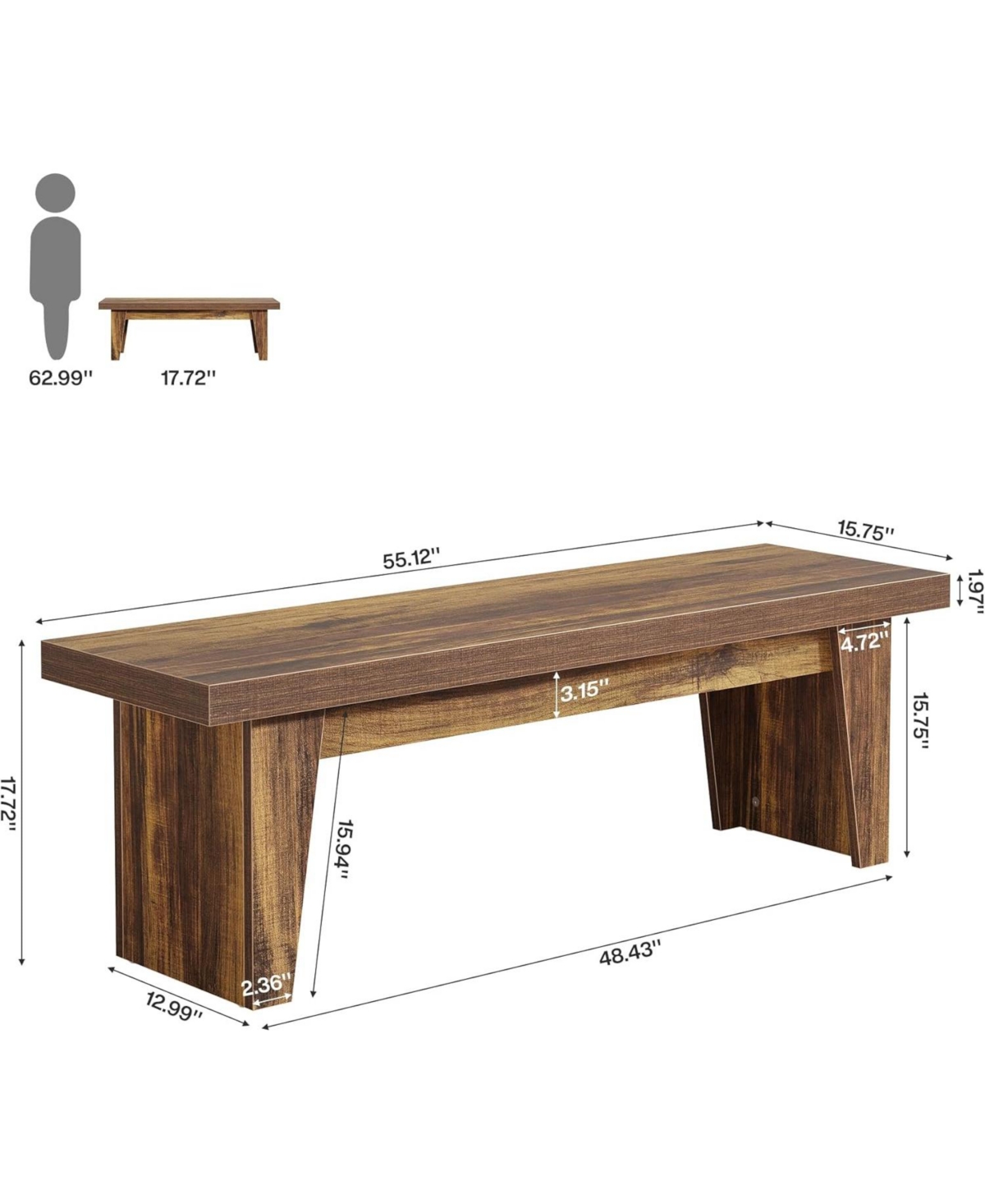 Tribesigns 55" Wooden Entryway Bench, Farmhouse Long Entry Seat, Indoor End of Bed Stool
