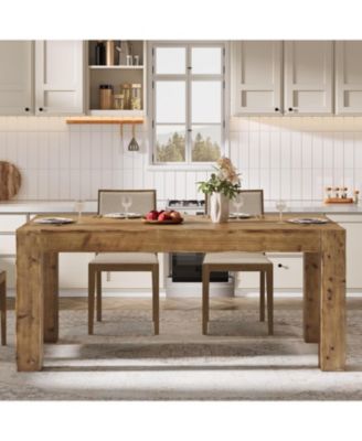 Solid Wood Dining Table for 6, Farmhouse Kitchen Table with Heavy Duty Legs, Rectangular Wood Dinner Table
