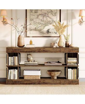 63" Farmhouse Console Table, 3-Tier Entryway Table with Storage, Long Wooden Behind Couch Stand