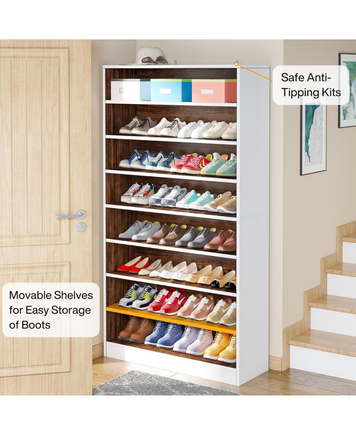 Tribesigns Tall Shoe Cabinet, 9 Tiers 40-45 Pairs Heavy Duty Wood Freestanding Shoe Storage Cabinet