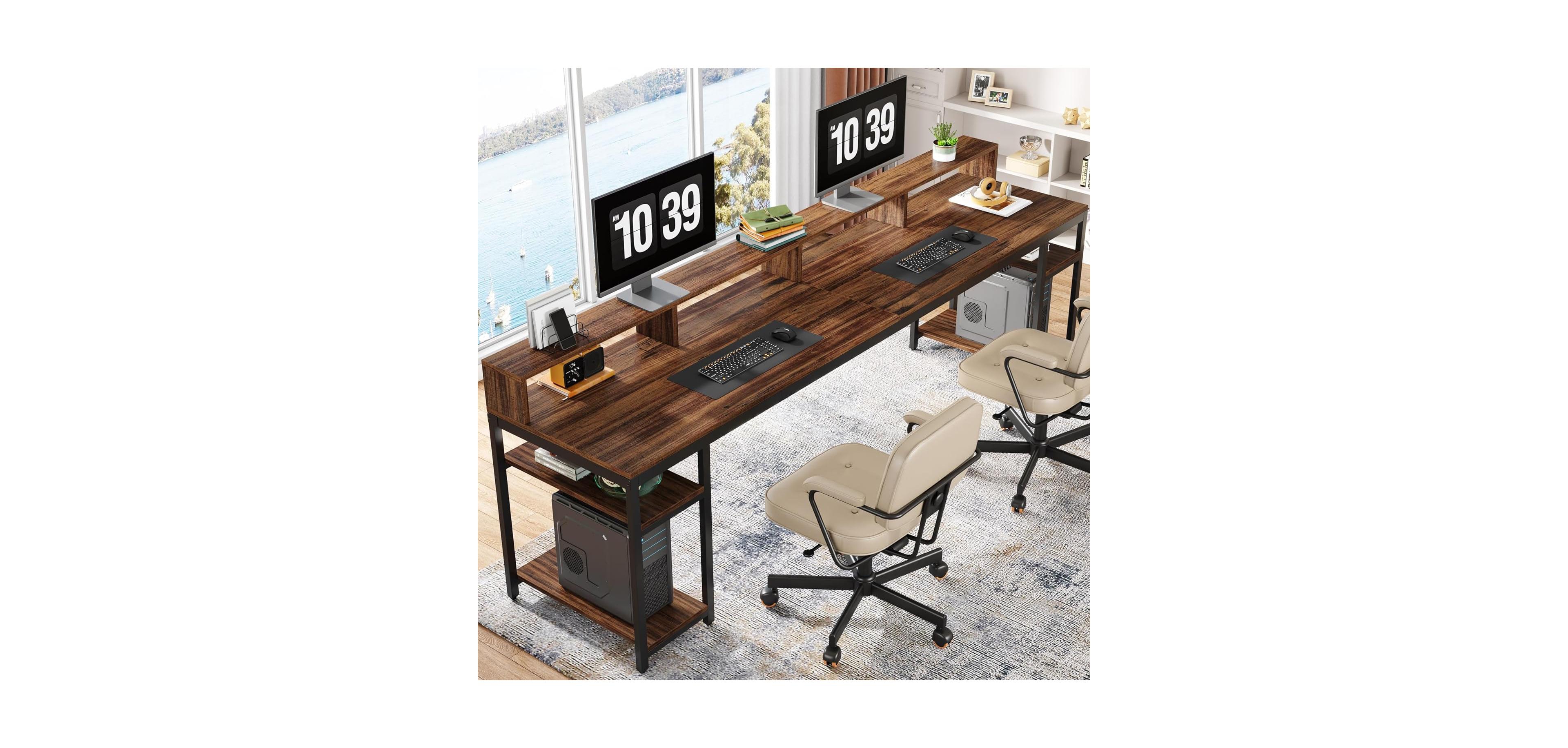 Tribesigns Two Person Desk with Monitor Stand