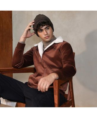 Men's Contrast Sherpa-Lined Suede Bomber Jacket
