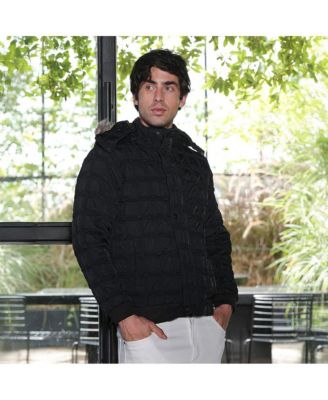 Men's Obsidian Black Grid-Tactile Puffer Jacket