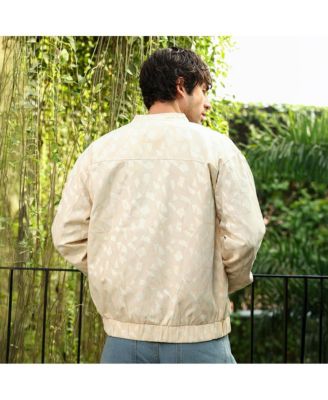 Men's Cream White Mozaic-Jacquard Bomber Jacket