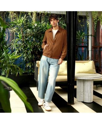 Men's Teddy Brown Crease-Tactile Bomber Jacket