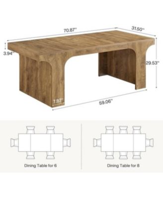 71-Inch Large Dining Table for 6-8, Farmhouse Wooden Kitchen Table with Arched Design
