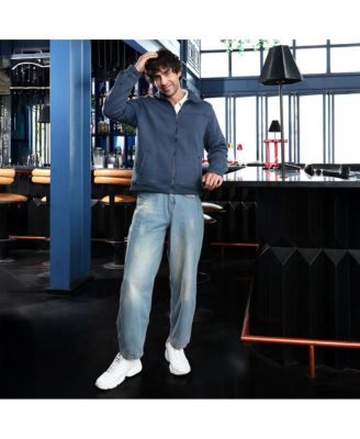 Men's Indigo Blue Panel-Stitch Knit Jacket