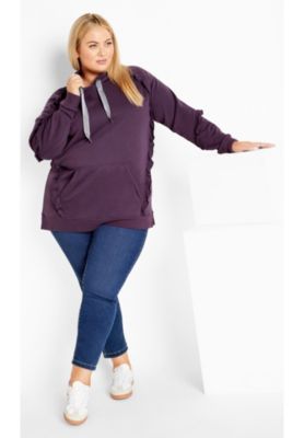 Women's Plus Size Frill Plain Hoodie