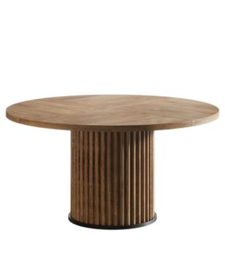 47.24-Inch Black Round Dining Table for 4-6 People, Modern Fluted MDF + Metal Base Kitchen Table