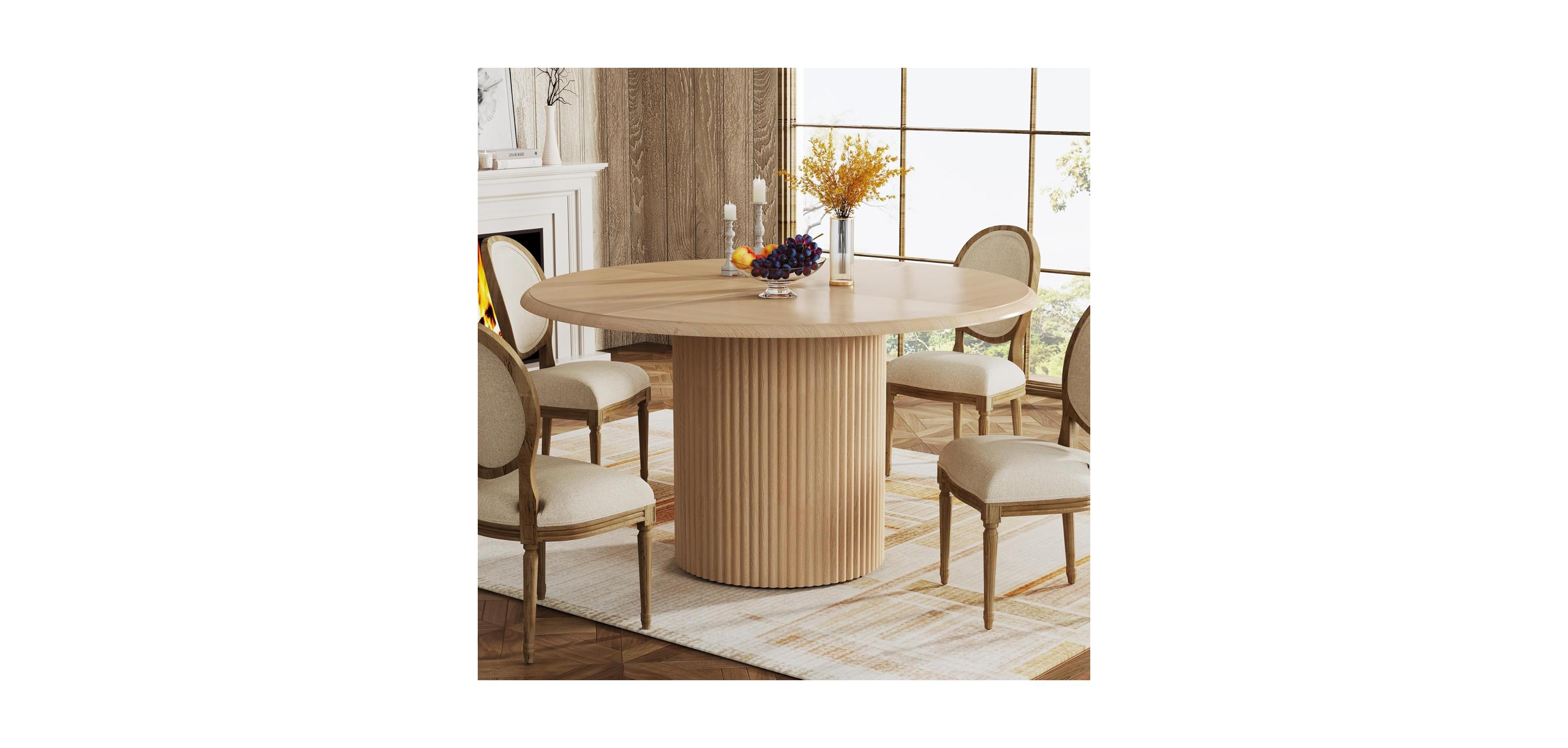 Tribesigns 47" Round Dining Table for 4, Farmhouse Kitchen Table with Metal Base, Natural