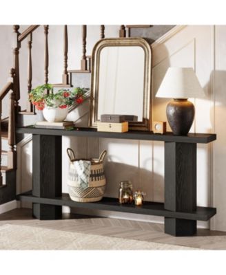 71-Inch Long Console Table for Entryway, Wooden Sofa Table Behind Couch, Black