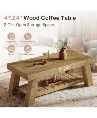 Rectangular Coffee Table, 47.24" Farmhouse Wood Center Tables for Living Room,Brown