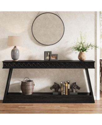 Modern Console Table, 71-Inch Extra Long Entryway Table with Storage, 2-Tier Narrow Sofa Table, Black