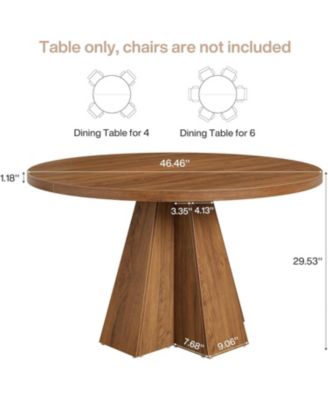 Round Dining Table for 4, Circle Kitchen Table with Pedestal Base, Walnut Brown
