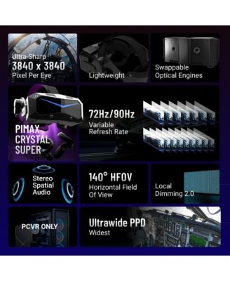 Crystal Super PCVR Headset - Ultra Wide 50 PPD, 3840x3840 per eye Ultra-clear Resolution, 140° HFOV, for VR Gamings, Subscription Required