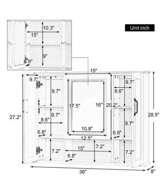 36" Wall Mounted Medicine Cabinet with Mirror and 3 Doors