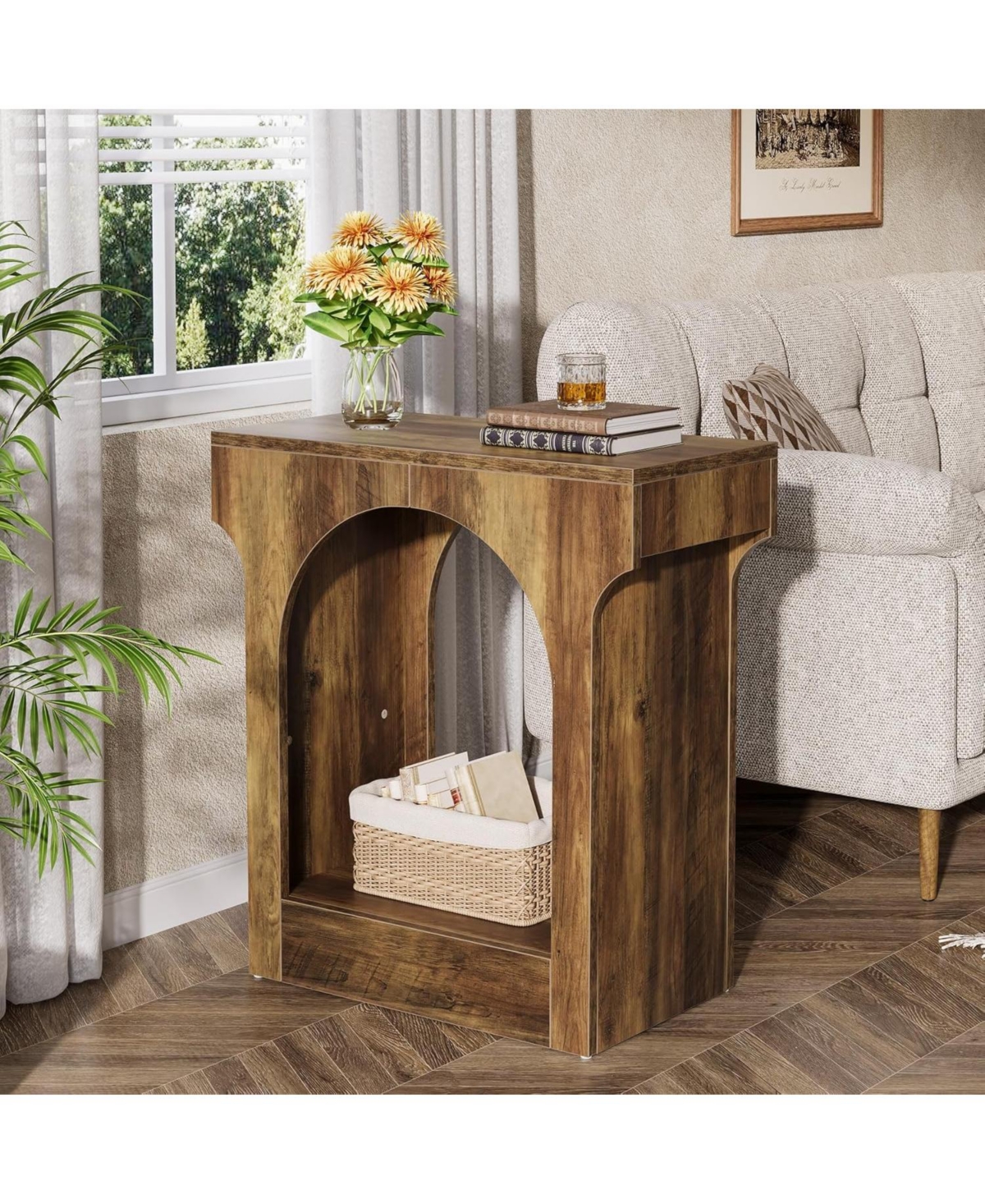 Tribesigns Wood End Table Set of 2, Side Table with Storage Space, Narrow Nightstand, Rustic Brown