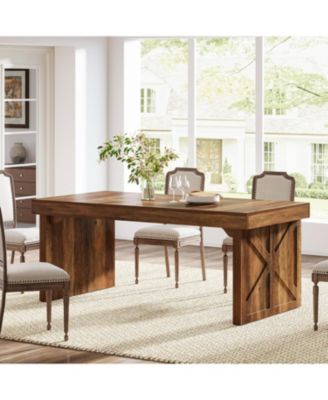 63" Rustic Wooden Dining Table for 6, Rectangular Kitchen Table with Sturdy Pedestal Base