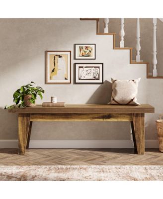 55" Wooden Entryway Bench, Farmhouse Long Entry Seat, Indoor End of Bed Stool with Storage Capability, Dark Brown