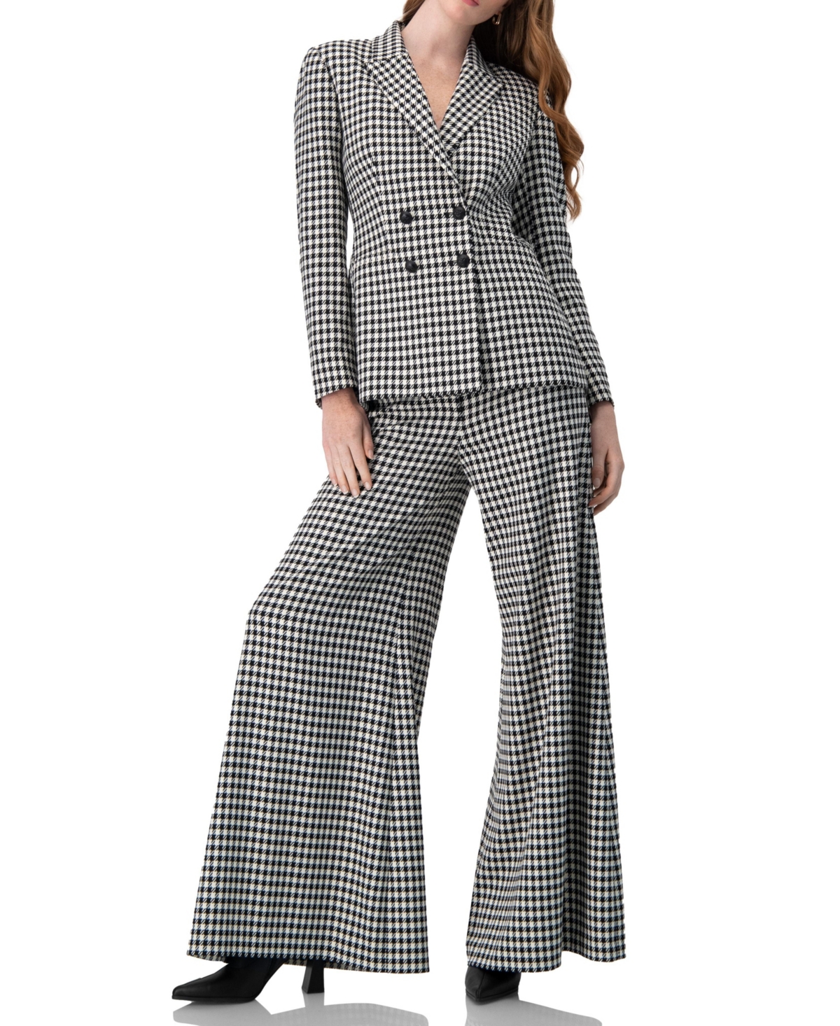 Ivonne Women's Wide-Leg Houndstooth Pants