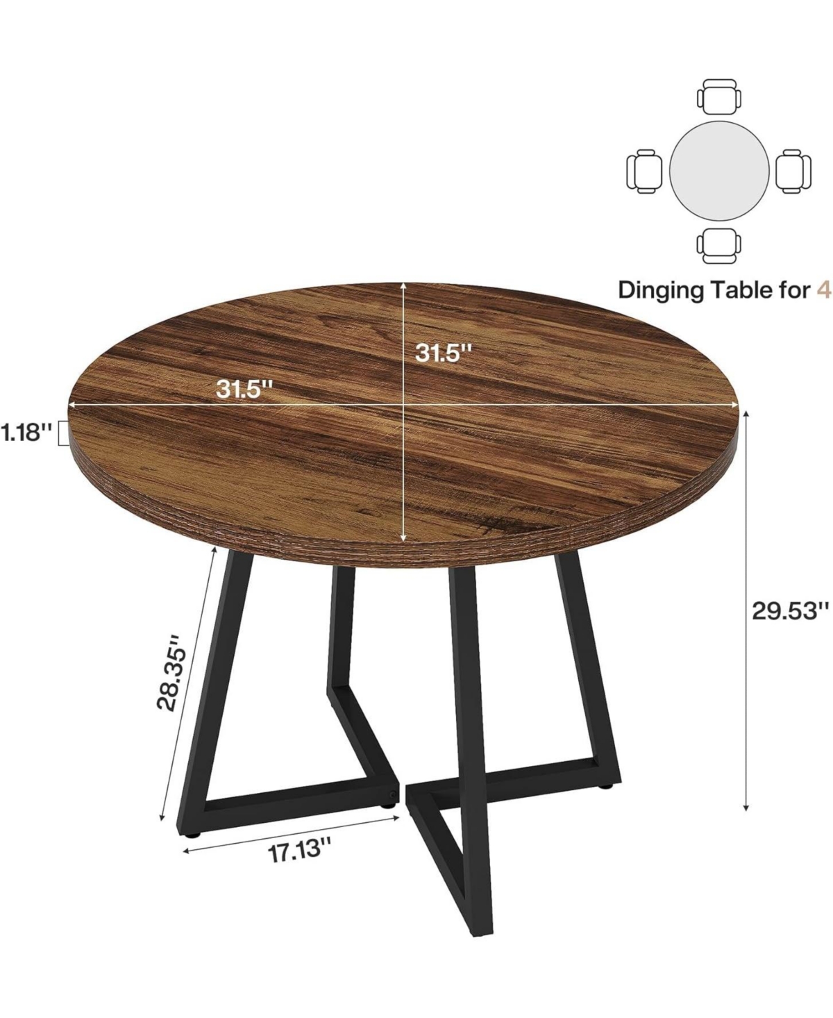 Tribesigns Round Dining Table for 2, 31.5" Industrial Kitchen Table with Metal Base, Small Table for Dining Room