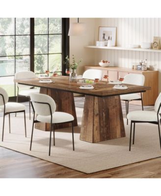63-Inch Dining Table with Double Pedestal Base, Modern Kitchen Tabl, Espresso Brown