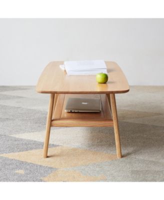 Solid Wood Center Table with Storage Shelf in Natural Finish