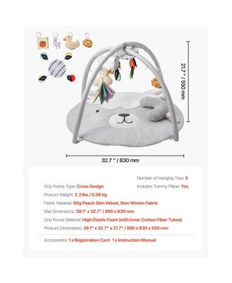 Baby Play Gym Mat with 6 Sensory Toys, Tummy Time Activity Mat 39.1" x 33.7