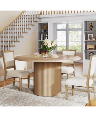 47" Round Dining Table for 4, Farmhouse Kitchen Table with Metal Base, Natural