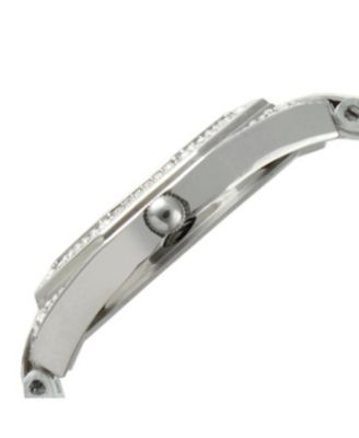 Women's 37mm White Watch with Crystal Bezel Leather Band