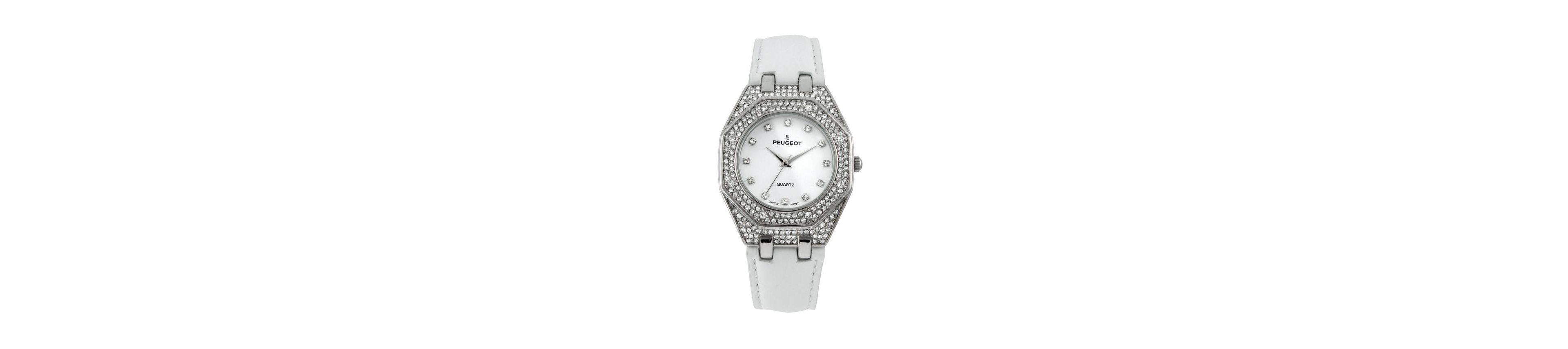 Peugeot Women's 37mm White Watch with Crystal Bezel Leather Band