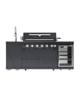6-Burner Outdoor Kitchen Island Grill Set with Refrigerator, Sink & Granite Tops