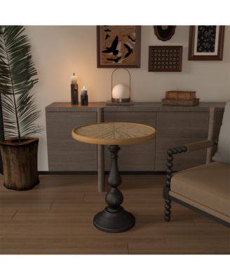 Retro French Country Wooden End Table with Round Pedestal Base