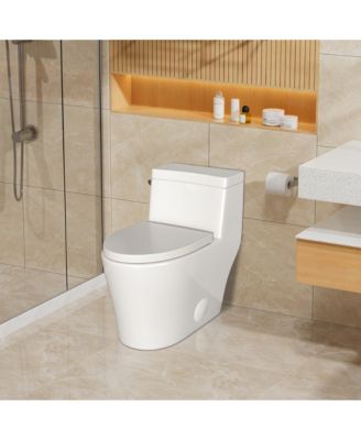 Powerful Tornado Flush One-Piece Small Compact Bathroom Fixture Elongated Comfortable Height,Glazed Surface