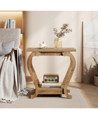 End Table, 2-Tier Bedside Accent Furniture for Living Room, Small Spaces, Bedroom, Brown