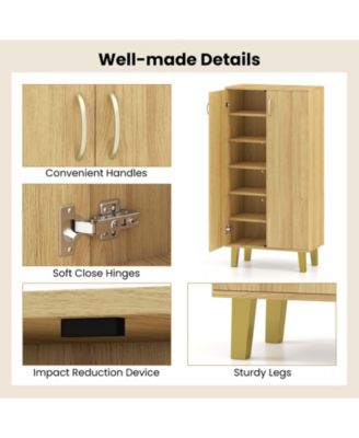 6-Tier Wooden Shoe Storage Cabinet w/ Doors Removable Shelves for Entryway