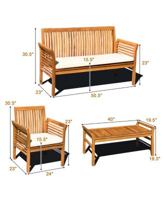 8 PCS Outdoor Acacia Wood Sofa Furniture Set Cushioned Chair Coffee Table Garden
