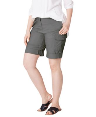 Women's 2 in 1 Mid-Rise Stretch Cotton Convertible Cargo Bermuda To Shorts