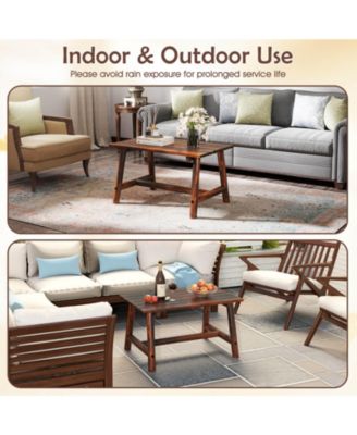 Outdoor Coffee Table with Slatted Rectangle Top, Garden Side Table