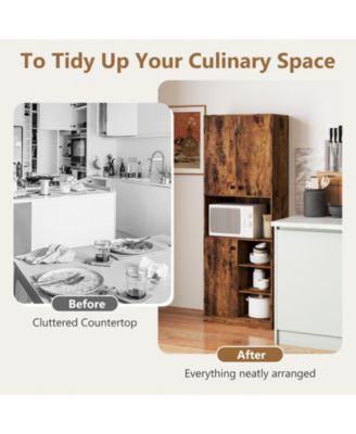 Kitchen Pantry Storage Cabinet 65.5" Tall Modern Hutch Cabinet with Microwave Stand