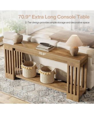 2-Tier Extra Long Entryway Table, 70.9-Inch Farmhouse Console Table with Vertical Stripe Legs