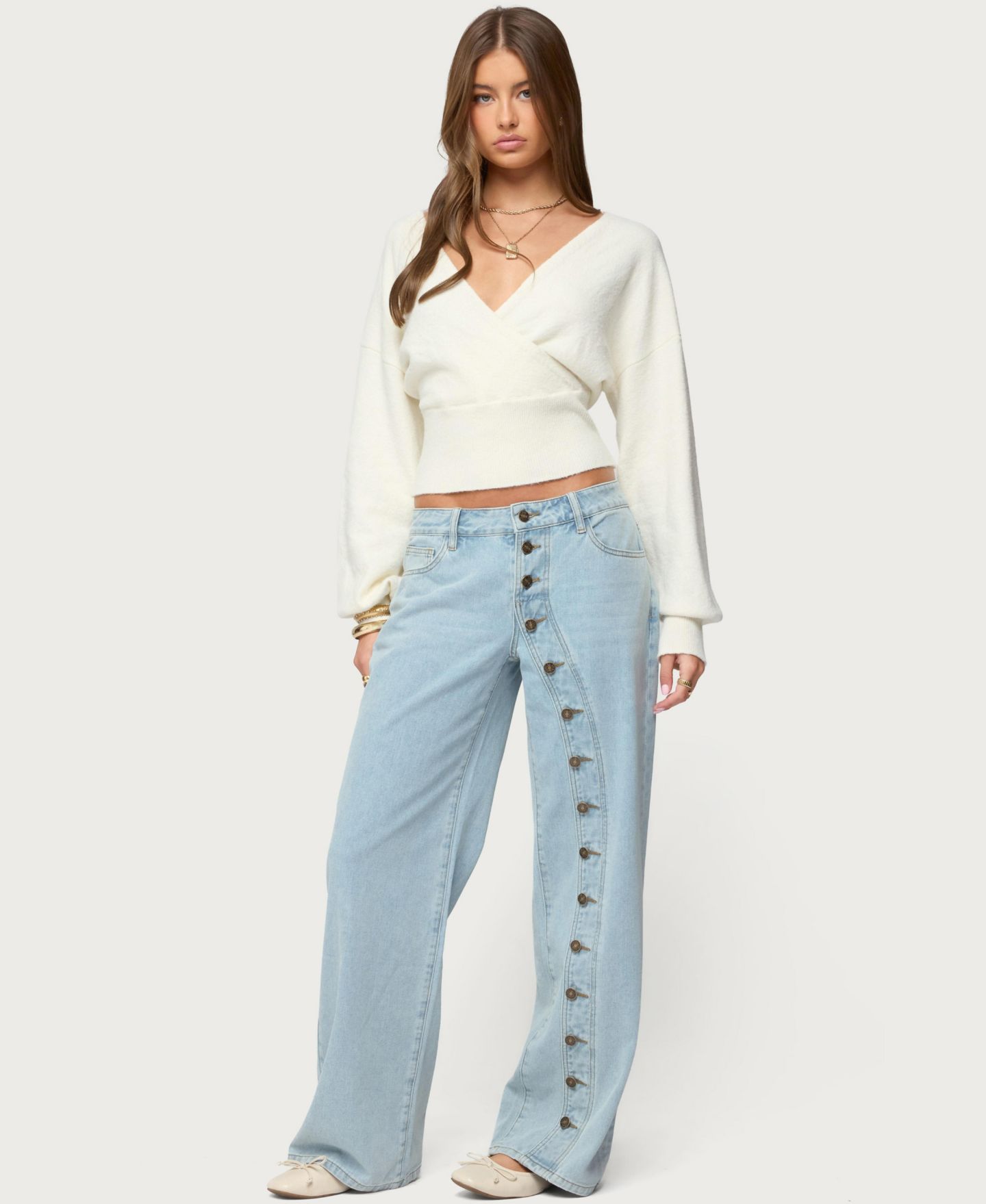 Женские джинсы Edikted Adison Button Low Rise Baggy, цвет: Светлый синий — фото 3